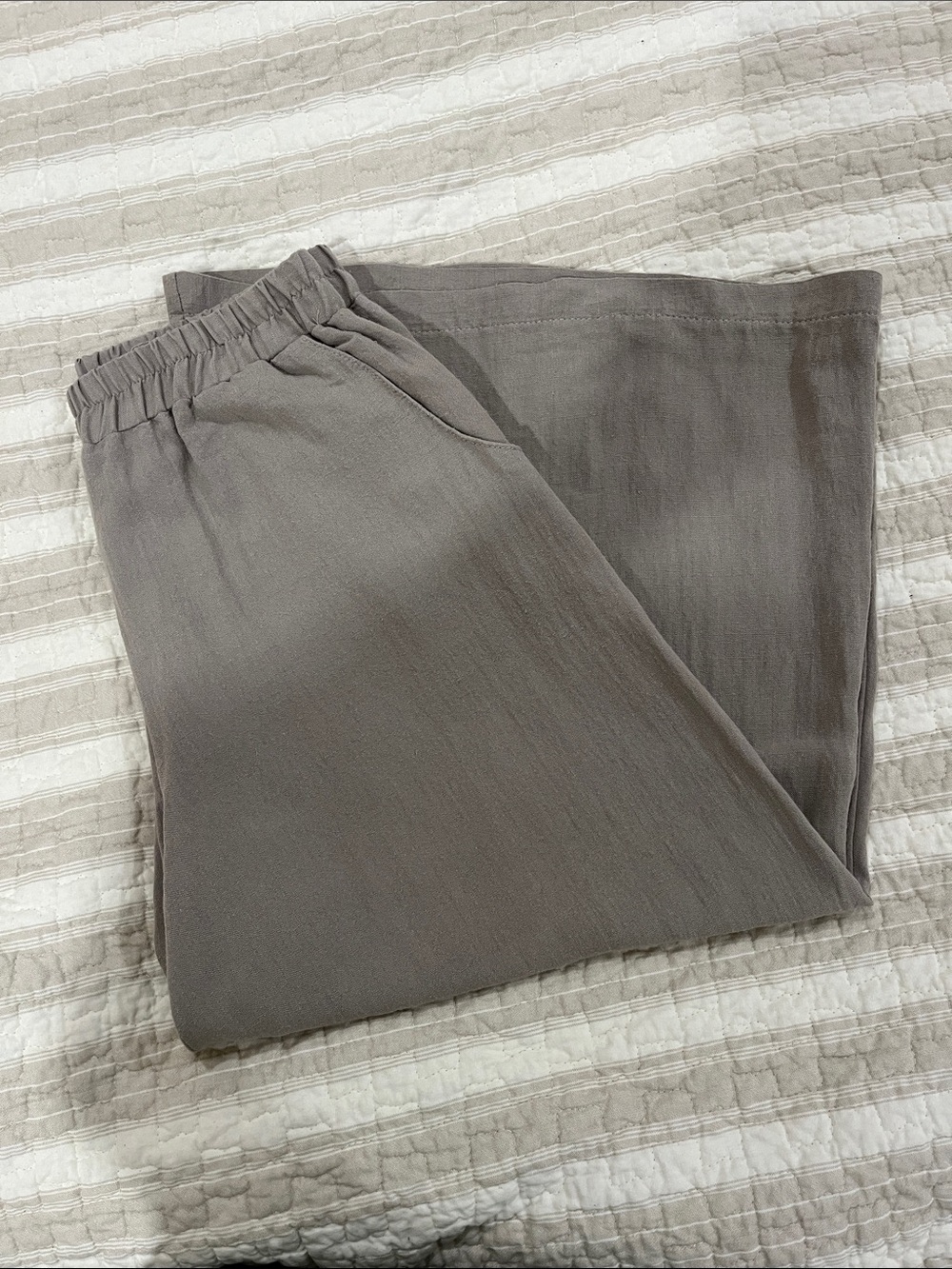 PinkBlush Maternity Wide Leg Elastic Waist Linen Pants in Taupe